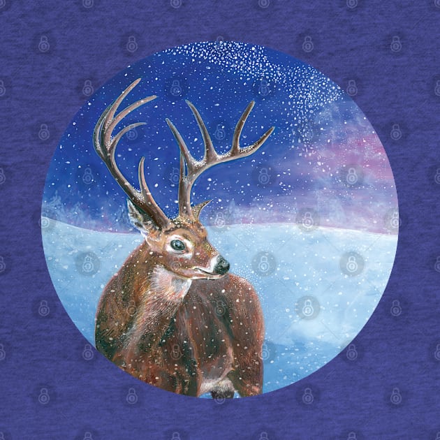 The red deer (Cervus elaphus) in winter by Julia Doria Illustration